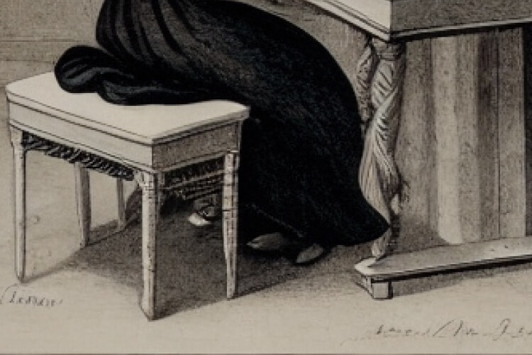 illustration of woman sitting on a piano bench
